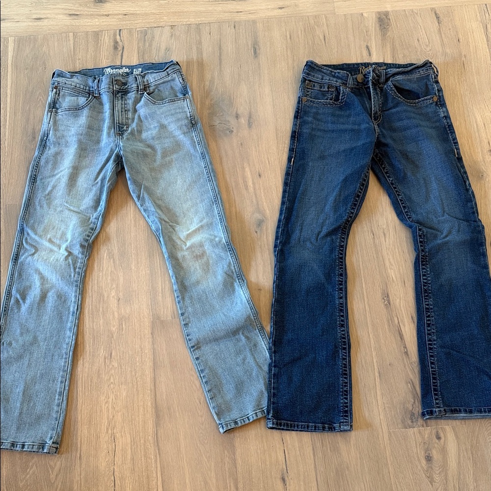 Wrangler Men's Slim Boot Jeans in Light and Dark Blue Bundle